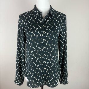 Ann Taylor Loft Green White Floral‎ Print Blouse XS Button Up